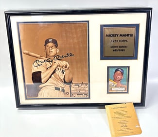 Mickey Mantle Autographed Topps 1952 Photo & Card