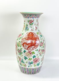 Chinese 19th C Famille Rose Enamel Porcelain Vase
