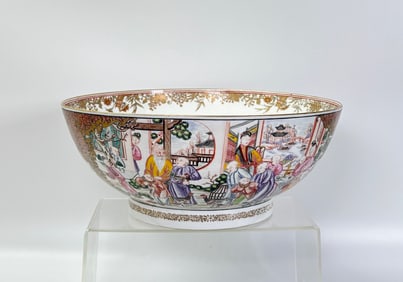 Fine Chinese 18th C Mandarin Porcelain Punch Bowl