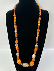 33 Antique Butterscotch Amber Beads & Necklace