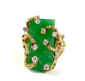 Chinese Natural Green Jadeite Diamond 18K Ring