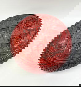 Good Chinese 19 C Red Cinnabar Lacquer Round Box