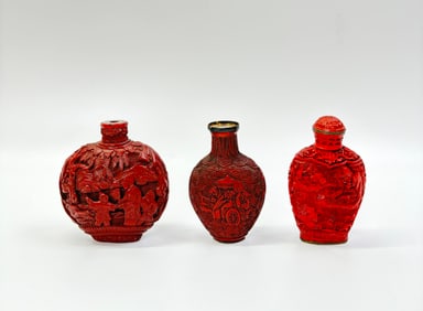 2 Chinese Cinnabar Snuff Bottles 1 Composition