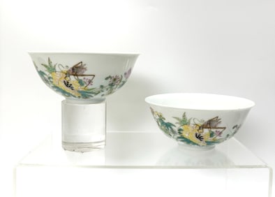 Fine Pr Chinese Cricket & Flower Porcelain Bowls