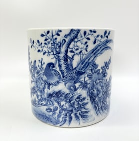 Chinese Blue & White Porcelain Bitong Brush Pot