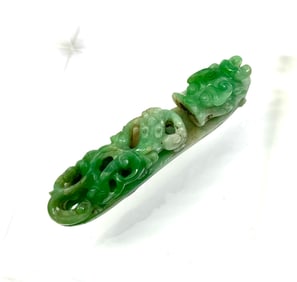 Fine Sm Chinese 18th C Green Jadeite Belt Hook
