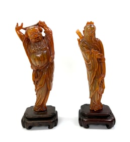 2 Fine Chinese 19 C Buffalo Horn Carved Immortals