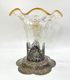 Hung Chong; Chinese Silver Stand; Bohemian Glass