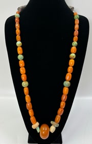 Chinese Butterscotch Amber Turquoise Necklace 188G