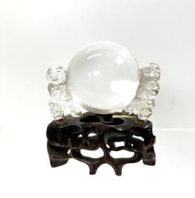 Chinese Near-Flawless Rock Crystal Ball & Boys