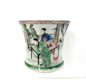 Chinese Famille Verte Porcelain Brush Pot