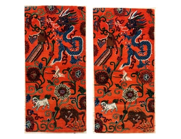 Near Pr Tibetan Dragon Phoenix Animal Wool Carpet