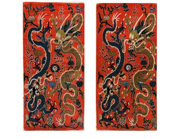 Pr Tibetan 5-Claw Double Dragon Wool Carpets