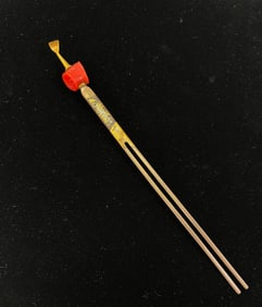 Fine Japanese Coral Branch & Mixed Metals Hair Pin