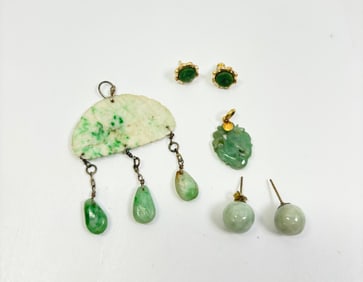 6 Sm Chinese Jades/Jadeites; Earrings & Pendants