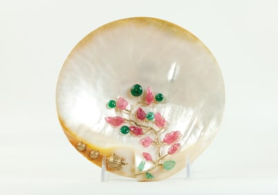 Fine Vintage Emerald Tourmaline 14K Turtle Plate