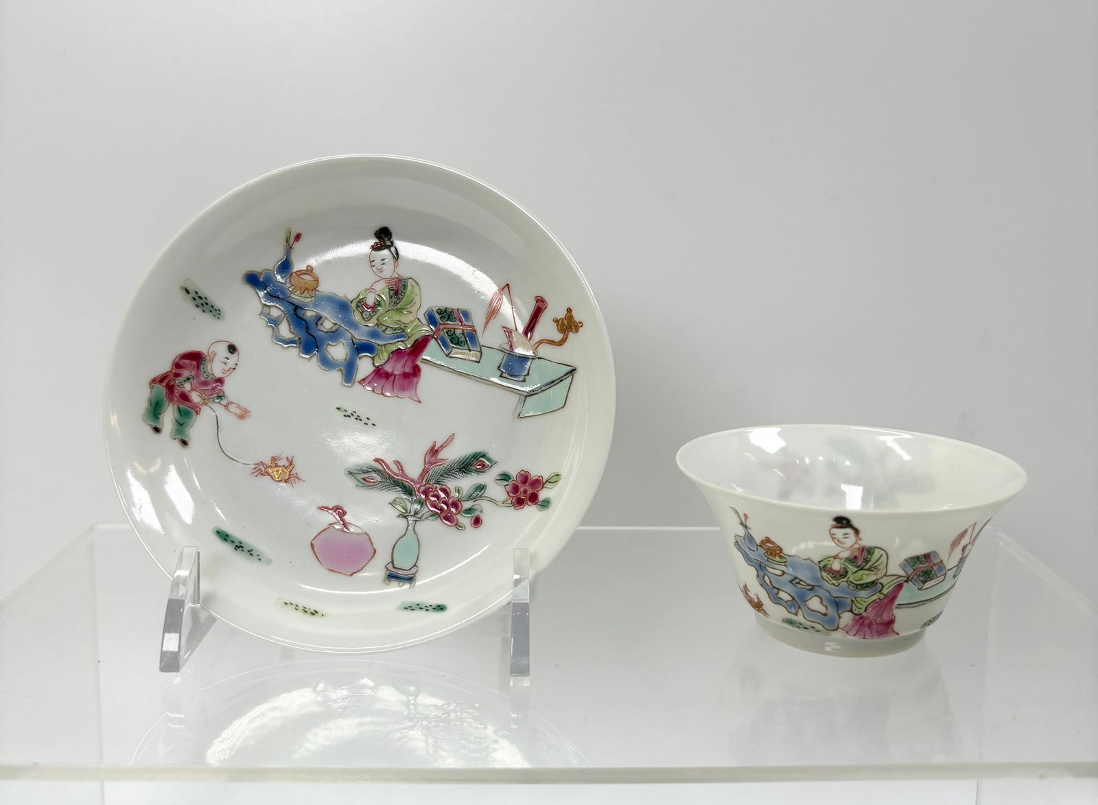 Chinese 18th C Famille Rose Porcelain Cup & Saucer (1 of 6)
