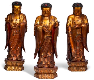 Elton John Christie's 3 Lg Gold Lacquer Buddhas