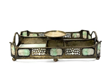 14 Chinese Jadeite Pendants; Bronze Sweetmeat Tray