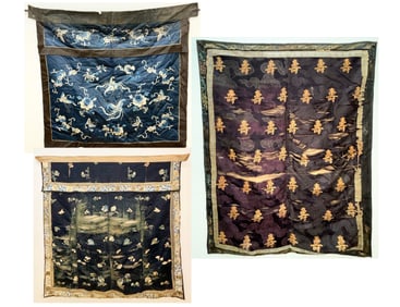 3 Chinese Qing Silk Embroidery Panels