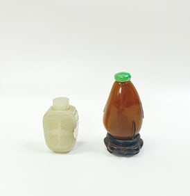 2 Chinese 18/19 C Snuff Bottles White Jade & Agate