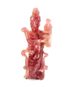 Lg Chinese Rose Quartz Standing Lady Immortal