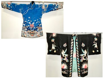 Chinese Embroidered Silk Coat; Japanese Robe