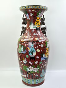 Lg Chinese 19th C Cloisonne & Bronze Vase