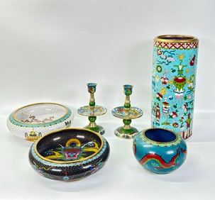 6 Chinese Cloisonne & Bronze Hat Stand, Bowls