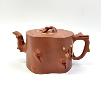 Chinese Vintage Yixing Prunus Log-Section Teapot