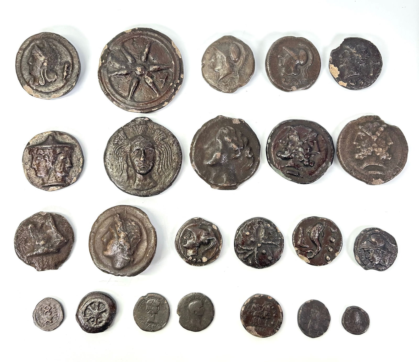23 Rare Sulfide 19th C Casts of Greco-Roman Coins (1 of 7)