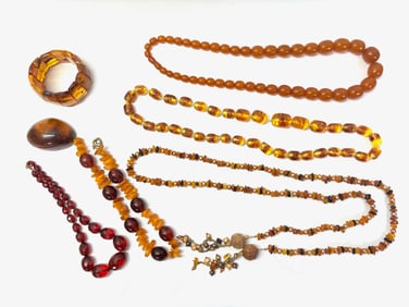 Group Assorted Amber Beads; Necklaces Bracelet Pin