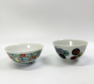 2 Fine Chinese Doucai Enamel Porcelain Bowls