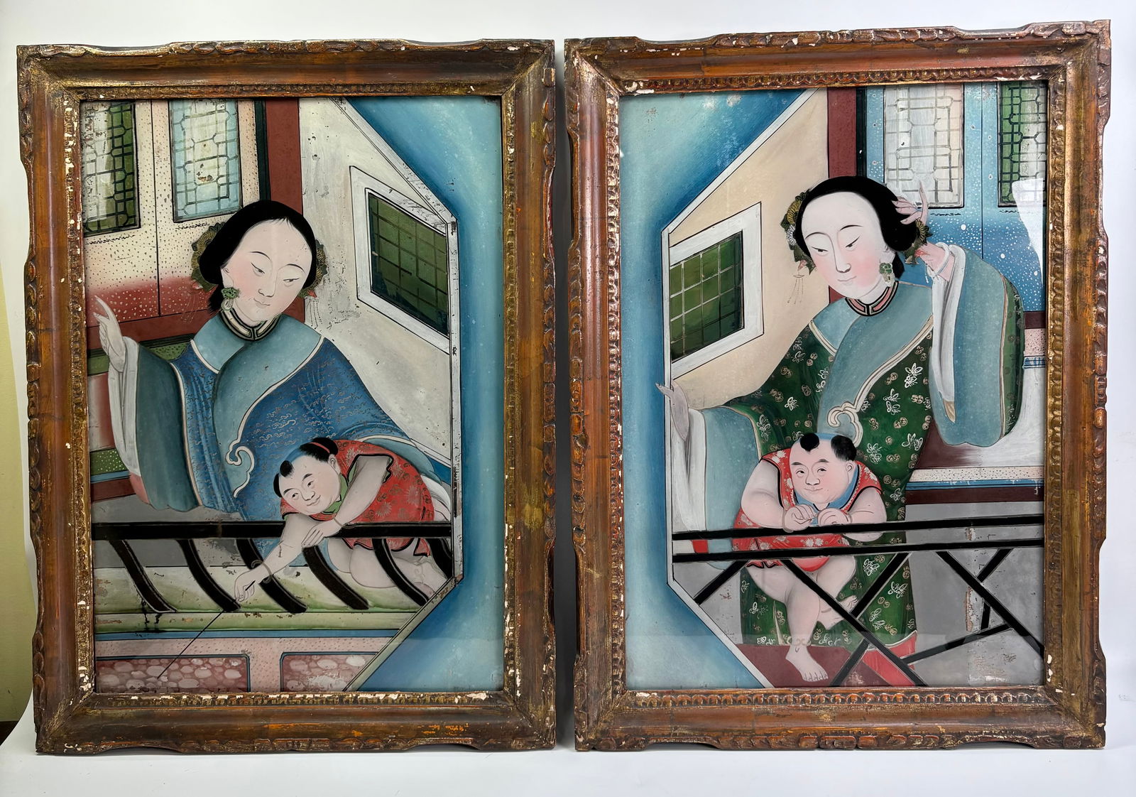 Fine Pr Chinese 19th C Reverse Paintings on Glass (1 of 6)