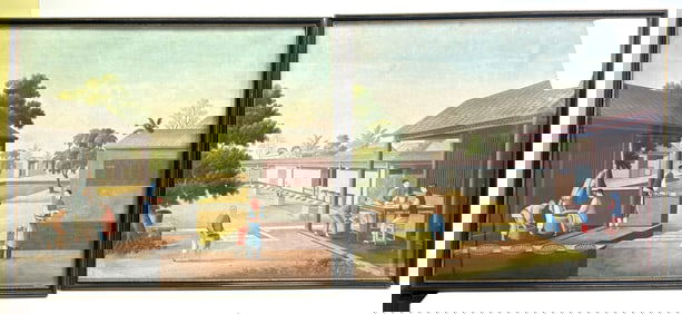 2 Chinese 19th C Gouache Paintings Tea Cultivation