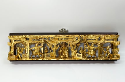 Chinese Horizontal Gilt Wood Peking Opera Panel