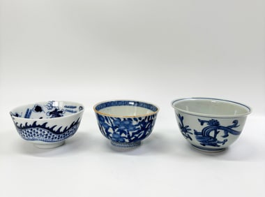 3 Chinese Blue & White Porcelain Bowls