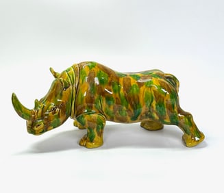 Chinese Egg & Spinach Glazed Porcelain Rhinoceros