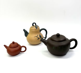 3 Vintage Chinese Yixing Teapots