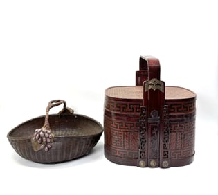 Chinese Bamboo Picnic Basket; American Wicker