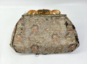 Persian Lacquer Silk Brocade 1920's Evening Bag