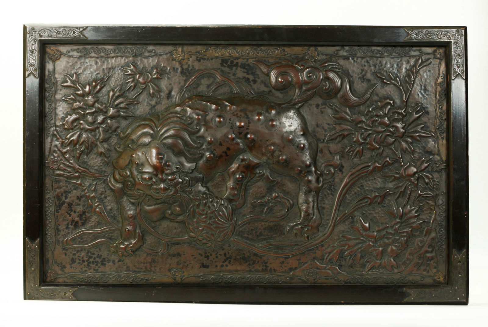 Lg Japanese Repousse Copper Shishi Plaque (1 of 6)