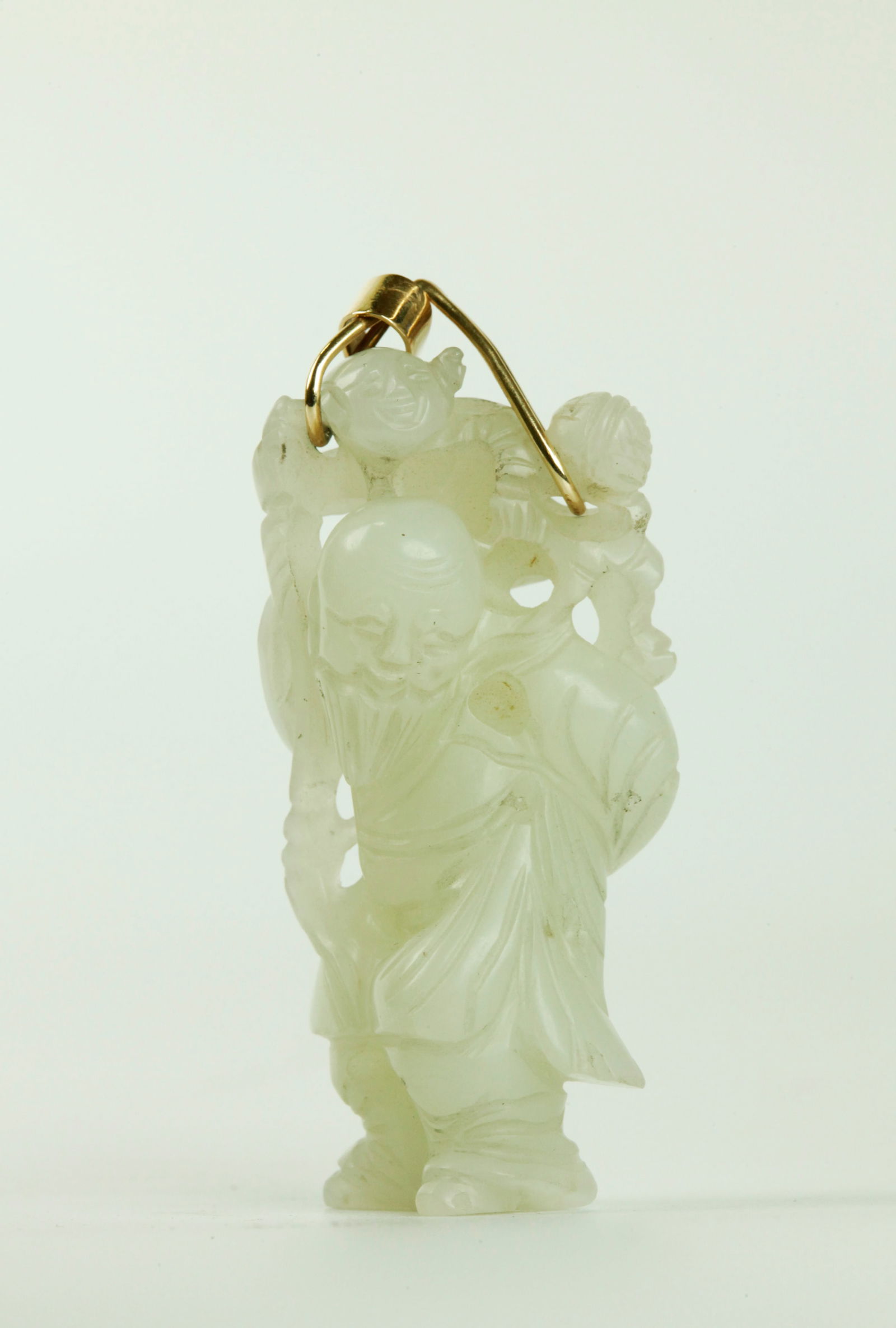Chinese 18th C White Jade Man Carrying Boy Toggle (1 of 6)