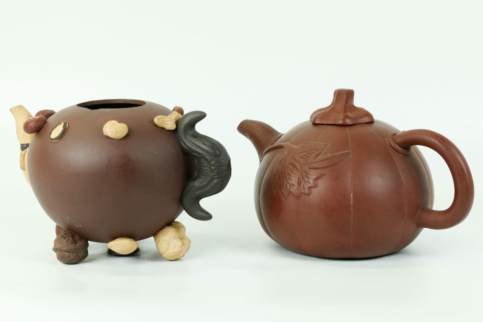 2 Chinese Yixing Zisha Teapots Gourd & Nut (1 of 6)