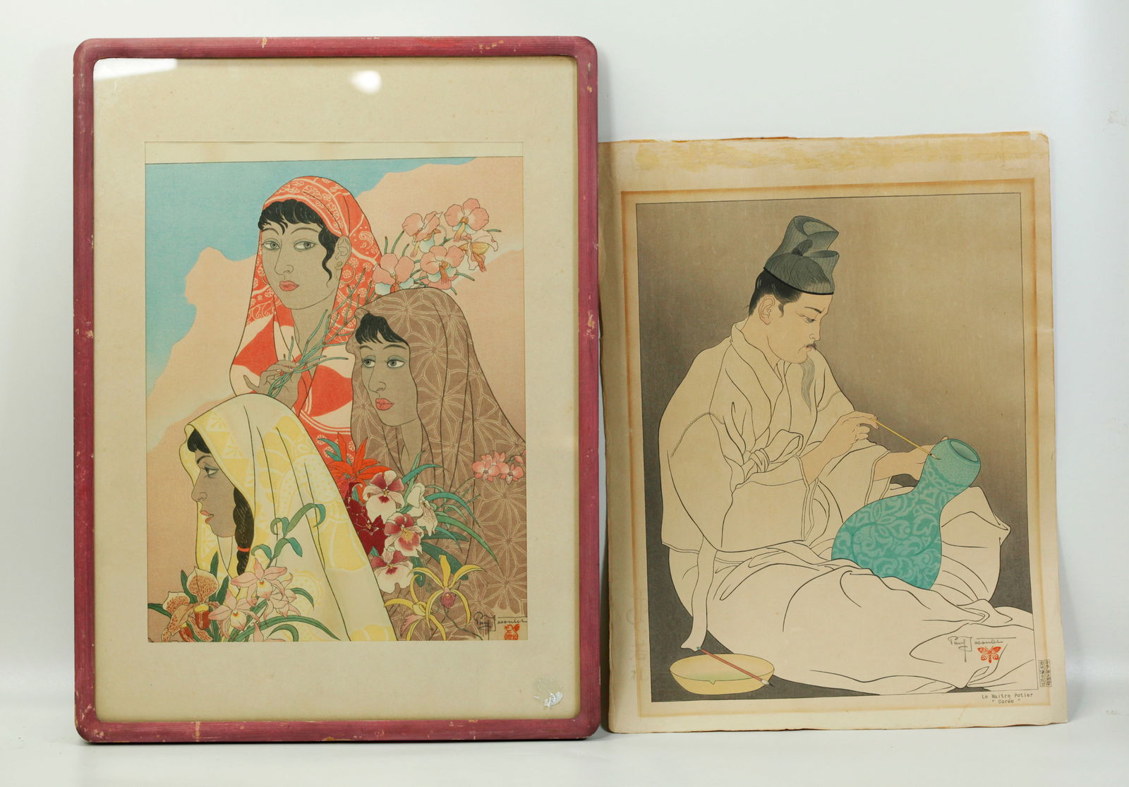 Paul Jacoulet; 2 Signed Woodblock Prints, 1 Framed (1 of 7)