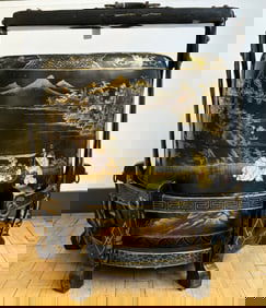 Lg Chinese Black Gold Lacquer Wedding Banquet Box