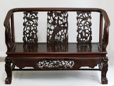 Finely Carved Late Qing Hongmu Backed Settee