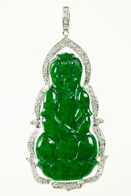 GIA Natural Emerald Green Jadeite Guanyin Pendant