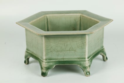 Chinese Celadon Crackle Porcelain Hexagon Censer