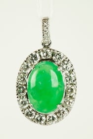 GIA Natural Green Jadeite & Diamond 18K Pendant